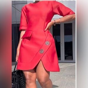 STYLEWE Orange Pink Asymmetrical Wrap Mini Dress